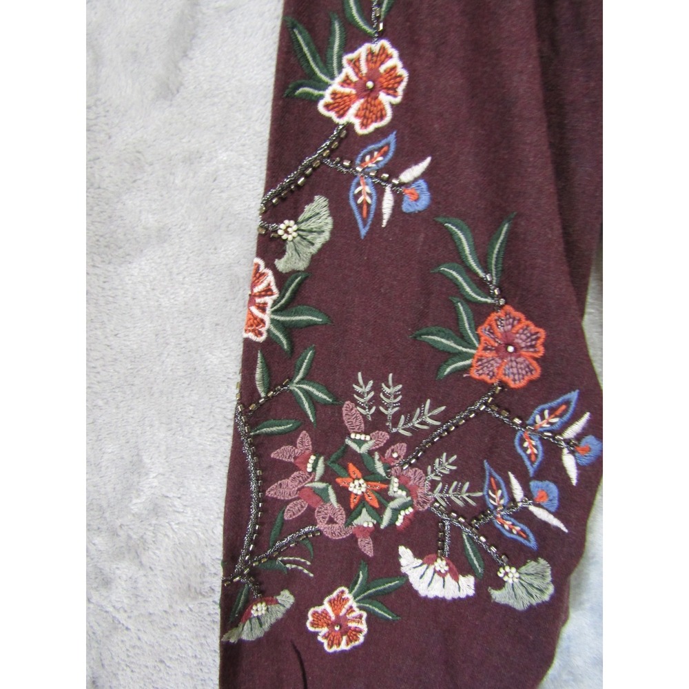 J. Jill Blouse Womens Large Burgundy Excellent Embroidered Beaded Linen Blend - Picture 7 of 13